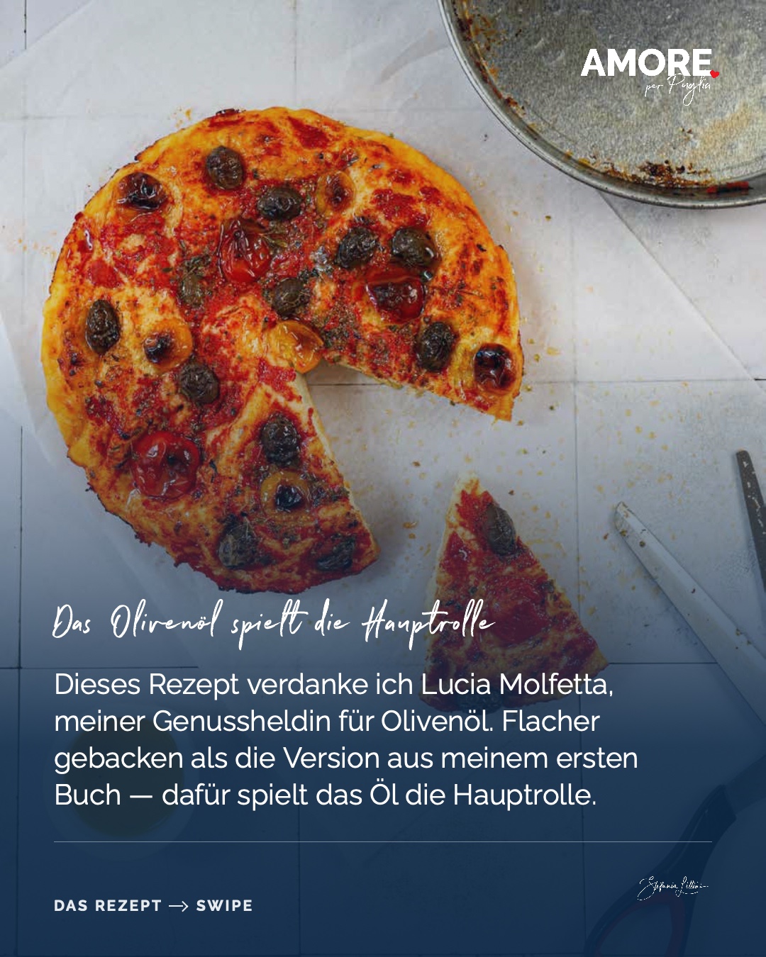 Focaccia Barese — die Zutaten und das fertige Gericht, fotografiert für „Amore per Puglia“