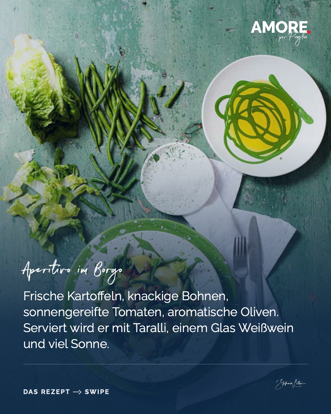 Insalata di Patate e Fagiolini — die Zutaten und das fertige Gericht, fotografiert für „Amore per Puglia“