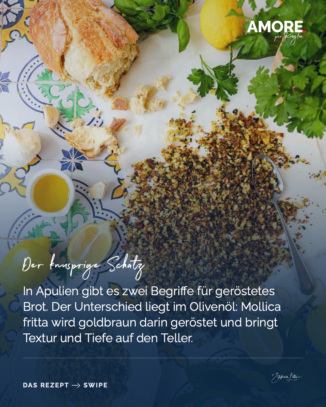 Mollica fritta — die Zutaten und das fertige Gericht, fotografiert für „Amore per Puglia“