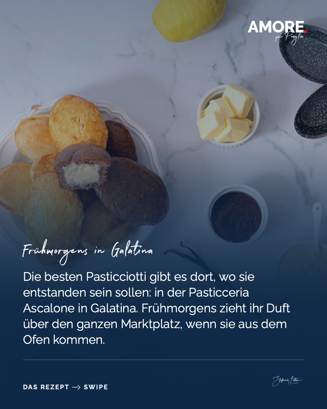 Pasticciotti Leccesi — die Zutaten und das fertige Gericht, fotografiert für „Amore per Puglia“