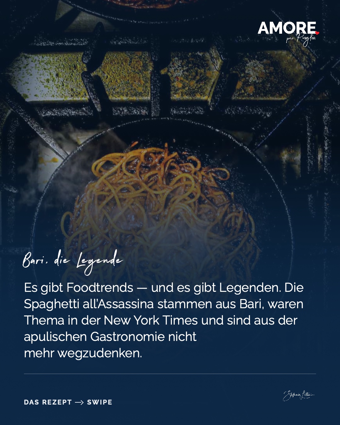 Spaghetti all’Assassina — die Zutaten und das fertige Gericht, fotografiert für „Amore per Puglia“